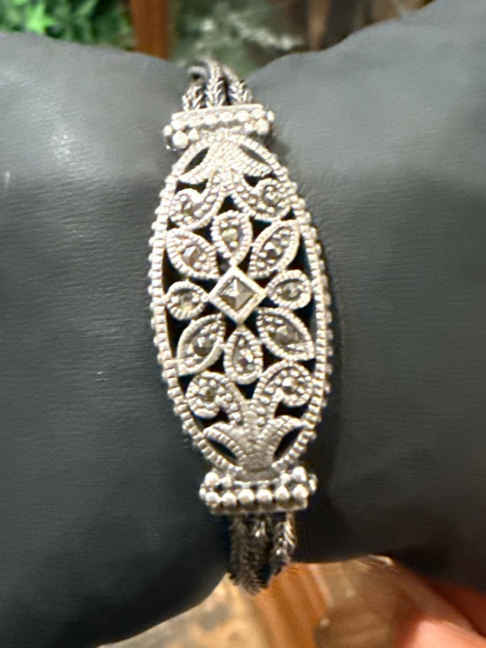 Sterling Silver Marcasite Filigree Art Deco Bracelet